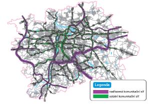 Intenzita automobilové dopravy na vybrané  komunikační síti, 2012