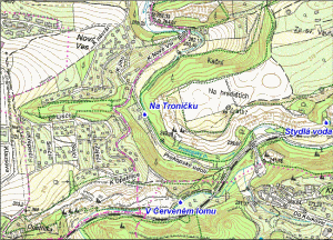 mapa okolí studánek - studánka Na Troníčku, 650 pxl