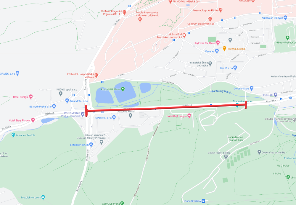 Mapa s vyznačením opravované komunikace Plzeňská