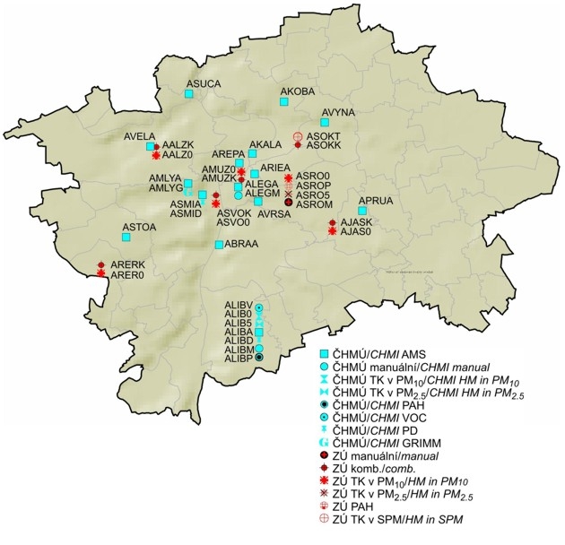 Obr. Staniční síť sledování kvality ovzduší, Praha, 2011