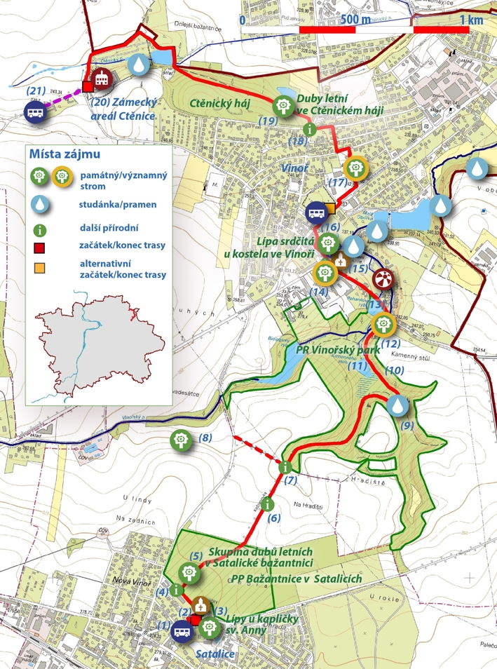 trasa č.11 - Satalice - Vinoř, orientační mapa (709pxl)